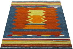 Close-up detail of New Kilim Sofre rug from Turkey showing Wool weave