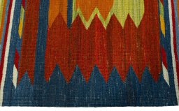 Close-up detail of New Kilim Sofre rug from Turkey showing Wool weave