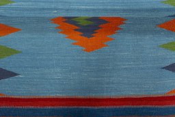 Full view of New Kilim Sofre rug from Turkey, 116 × 101 cm in Multi Color tones