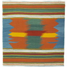 Full view of New Kilim Sofre rug from Turkey, 100 × 96 cm in Multi Color tones