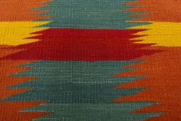 Backside of handmade New Kilim Sofre rug showing knot structure and weave density