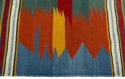 Close-up detail of New Kilim Sofre rug from Turkey showing Wool weave