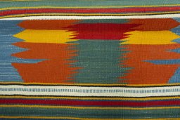 Full view of New Kilim Sofre rug from Turkey, 100 × 96 cm in Multi Color tones