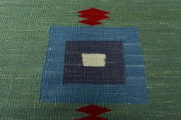 Backside of handmade New Kilim Sofre rug showing knot structure and weave density