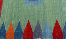 Close-up detail of New Kilim Sofre rug from Turkey showing Wool weave