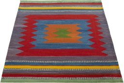 Close-up detail of New Kilim Sofre rug from Turkey showing Wool weave