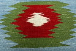 Backside of handmade New Kilim Sofre rug showing knot structure and weave density