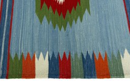 Close-up detail of New Kilim Sofre rug from Turkey showing Wool weave