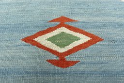 Backside of handmade New Kilim Sofre rug showing knot structure and weave density