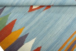 Full view of New Kilim Sofre rug from Turkey, 108 × 94 cm in Multi Color tones