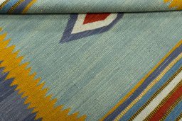 Full view of New Kilim Sofre rug from Turkey, 97 × 97 cm in Multi Color tones