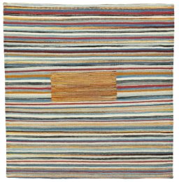 Full view of New Kilim Sofre rug from Turkey, 103 × 99 cm in Multi Color tones