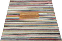 Close-up detail of New Kilim Sofre rug from Turkey showing Wool weave