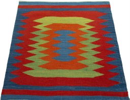 Close-up detail of New Kilim Sofre rug from Turkey showing Wool weave