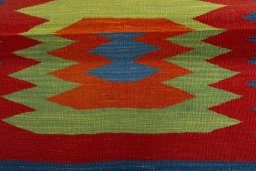 Full view of New Kilim Sofre rug from Turkey, 90 × 83 cm in Multi Color tones