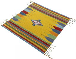 Corner detail of New Kilim Sofre rug showing border pattern and Wool pile