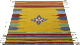 Close-up detail of New Kilim Sofre rug from Turkey showing Wool weave