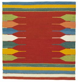 Full view of New Kilim Sofre rug from Turkey, 93 × 88 cm in Multi Color tones