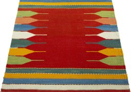 Close-up detail of New Kilim Sofre rug from Turkey showing Wool weave
