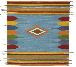 Full view of New Kilim Sofre rug from Turkey, 102 × 100 cm in Multi Color tones