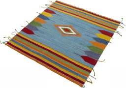 Corner detail of New Kilim Sofre rug showing border pattern and Wool pile