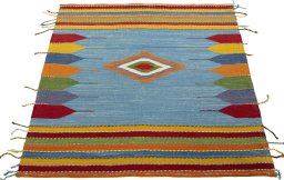 Close-up detail of New Kilim Sofre rug from Turkey showing Wool weave
