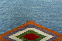Backside of handmade New Kilim Sofre rug showing knot structure and weave density