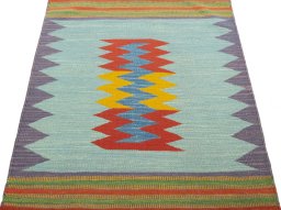 Close-up detail of New Kilim Sofre rug from Turkey showing Wool weave