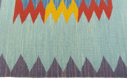 Close-up detail of New Kilim Sofre rug from Turkey showing Wool weave