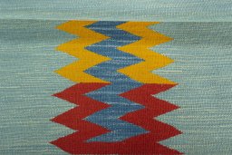Full view of New Kilim Sofre rug from Turkey, 113 × 93 cm in Multi Color tones