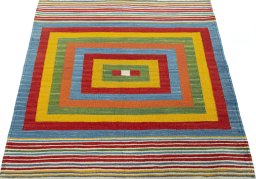Close-up detail of New Kilim Sofre rug from Turkey showing Wool weave