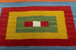 Backside of handmade New Kilim Sofre rug showing knot structure and weave density