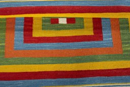 Full view of New Kilim Sofre rug from Turkey, 104 × 100 cm in Multi Color tones