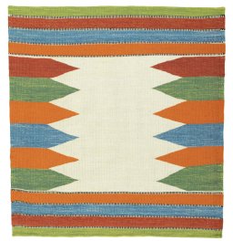 Full view of New Kilim Sofre rug from Turkey, 107 × 100 cm in Multi Color tones