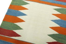 Surface texture of New Kilim Sofre rug with natural Wool and intricate pattern