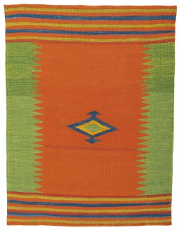 Full view of New Kilim Sofre rug from Turkey, 117 × 89 cm in Multi Color tones