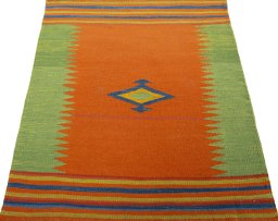 Close-up detail of New Kilim Sofre rug from Turkey showing Wool weave