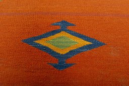 Backside of handmade New Kilim Sofre rug showing knot structure and weave density