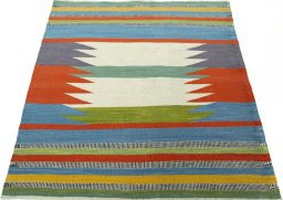 Close-up detail of New Kilim Sofre rug from Turkey showing Wool weave