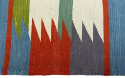 Close-up detail of New Kilim Sofre rug from Turkey showing Wool weave