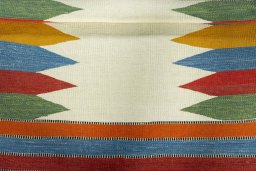 Full view of New Kilim Sofre rug from Turkey, 101 × 95 cm in Multi Color tones