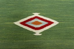 Backside of handmade New Kilim Sofre rug showing knot structure and weave density