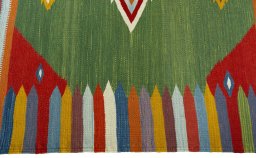 Close-up detail of New Kilim Sofre rug from Turkey showing Wool weave
