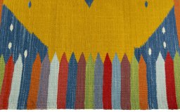 Close-up detail of New Kilim Sofre rug from Turkey showing Wool weave