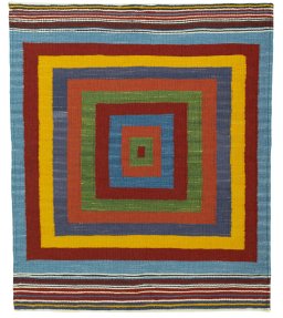 Full view of New Kilim Sofre rug from Turkey, 101 × 85 cm in Multi Color tones