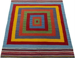 Close-up detail of New Kilim Sofre rug from Turkey showing Wool weave