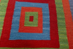 Backside of handmade New Kilim Sofre rug showing knot structure and weave density