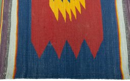 Close-up detail of New Kilim Sofre rug from Turkey showing Wool weave
