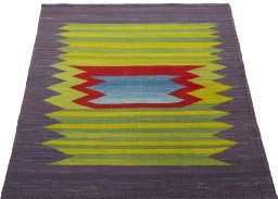 Close-up detail of New Kilim Sofre rug from Turkey showing Wool weave