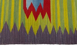 Close-up detail of New Kilim Sofre rug from Turkey showing Wool weave